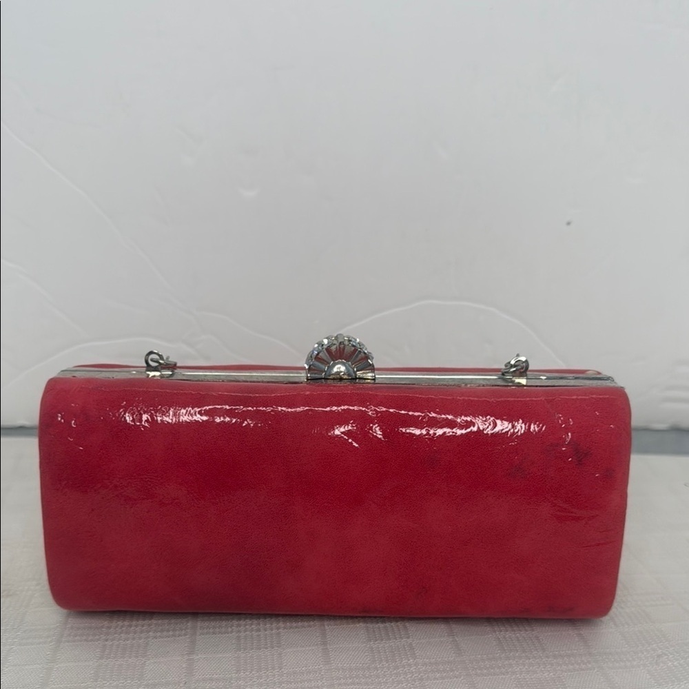 Jessica McClintock glossy Red with silver tone hardware Clutch